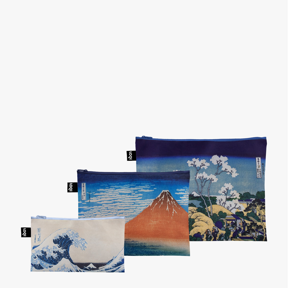 Fuji de Gotenyama, pochettes zippées recyclées Fuji rouge et vagues