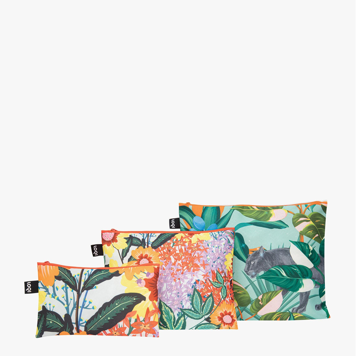 LOQI Pomme Chan Thai Floral &amp; Wild Forest Recycled Zip Pockets Set