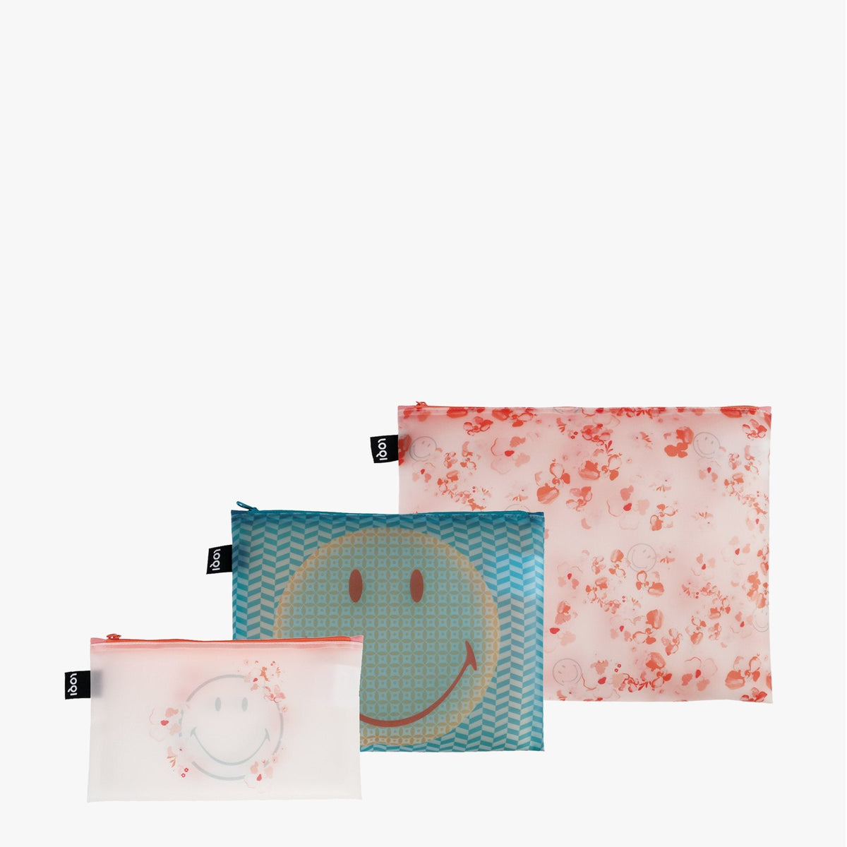 LOQI Smiley Transparent Milky Blossom Zip Pockets Set